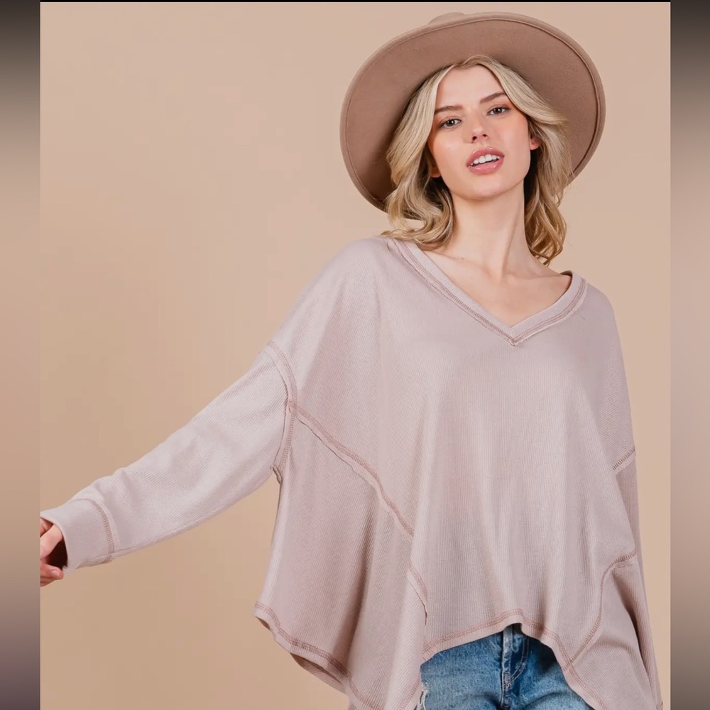 Knit Thermal V-neck Reverse st Oversized Casual top